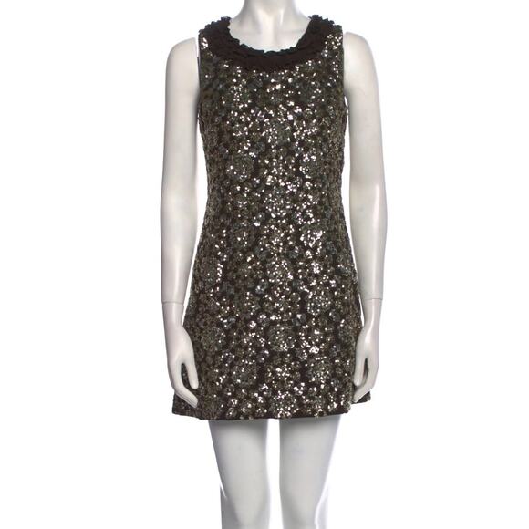 Tory Burch floral sequin mini dress size 4 100% silk black gold silver - Picture 2 of 9